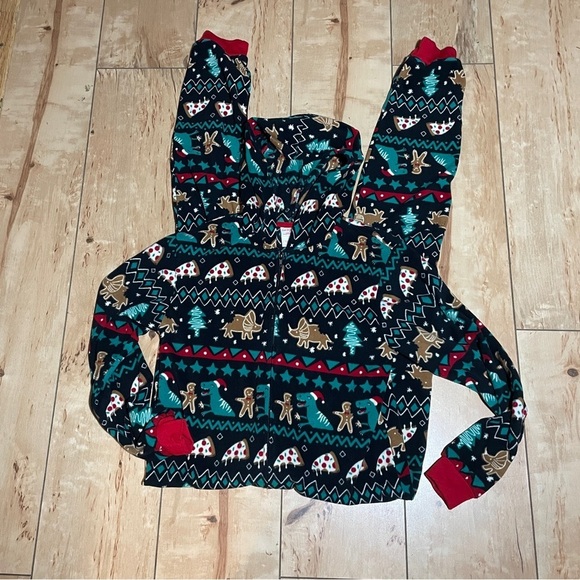 Cat & Jack, Christmas union suit w/hood, boys size large, navy multi colors - Picture 2 of 6